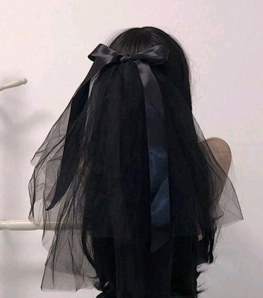 Black gothic bow veil headband