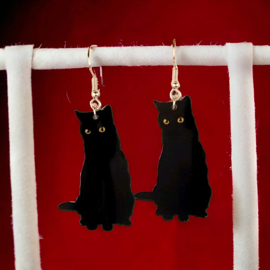 Black cat drop earrings